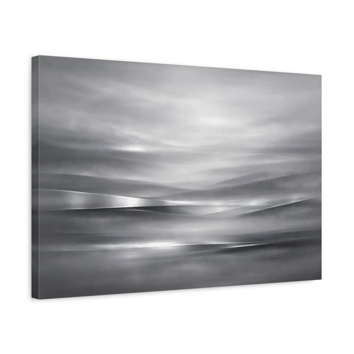 Side Mockup 3. Abstract Abstract Waves Monochrome Landscape shown as stretched canvas wall art
