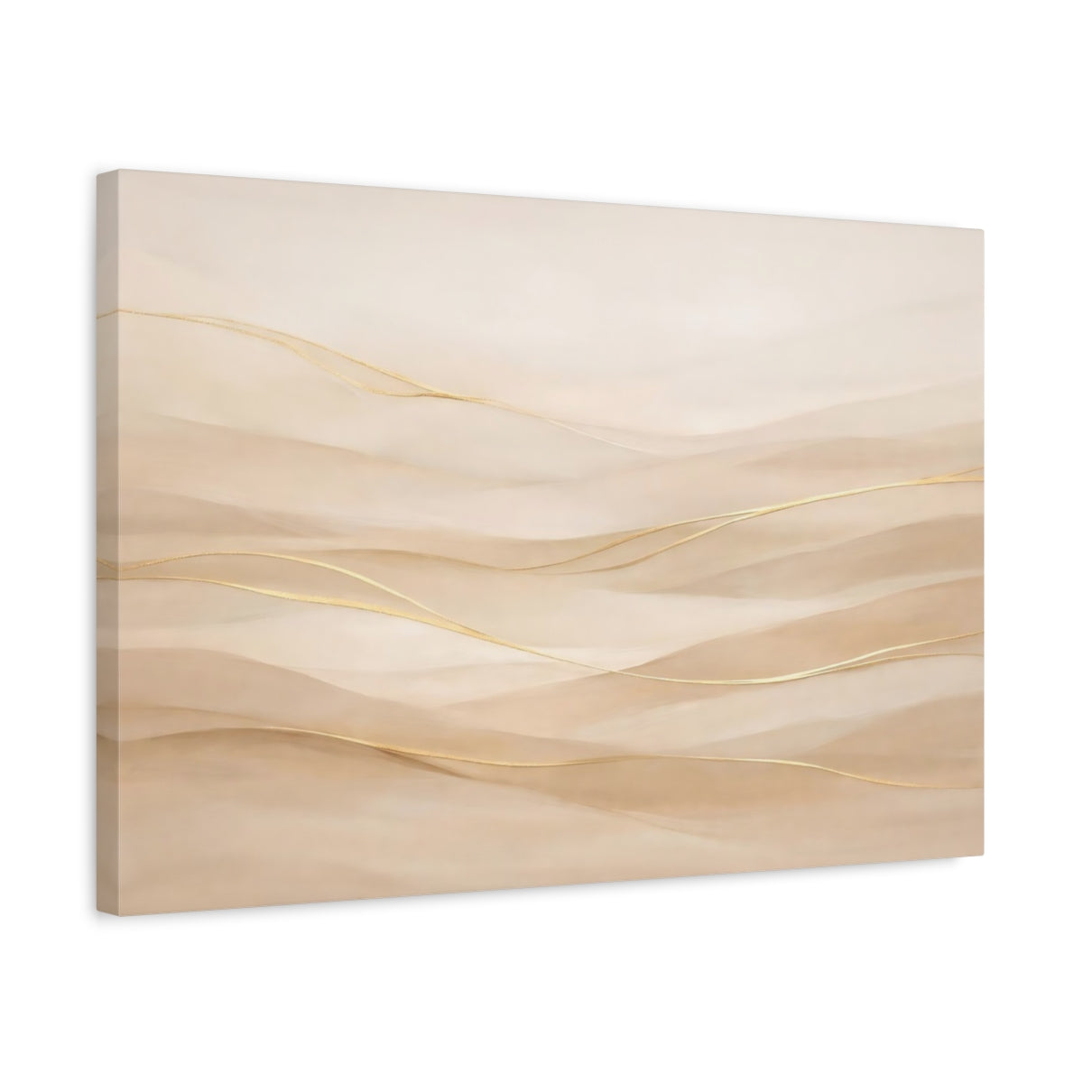 Side Mockup 3. Abstract Abstract Waves Neutral Gold Waves shown as stretched canvas wall art