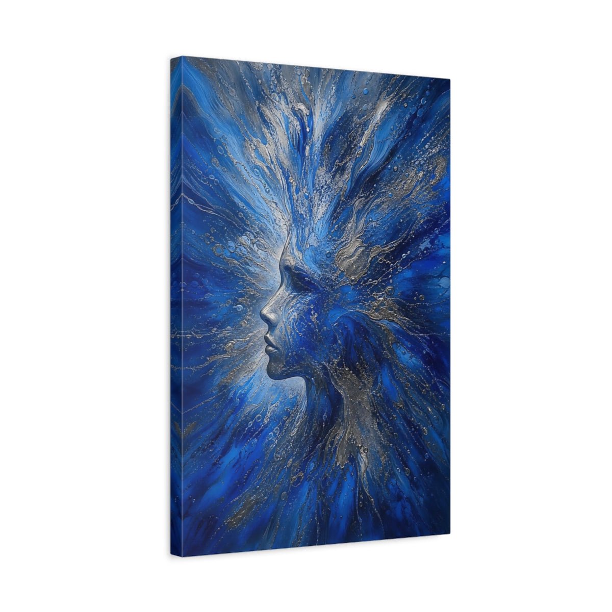 Abstract Woman Blue And Silver Canvas Wall Art Print – Living Room, Above Couch - YesArtYes