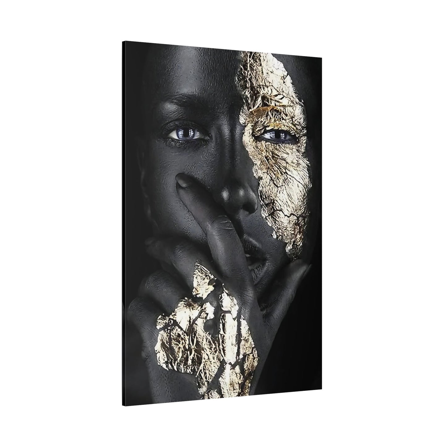 African Woman Face Gold Black Canvas Print - Makeup Wall Art - YesArtYes