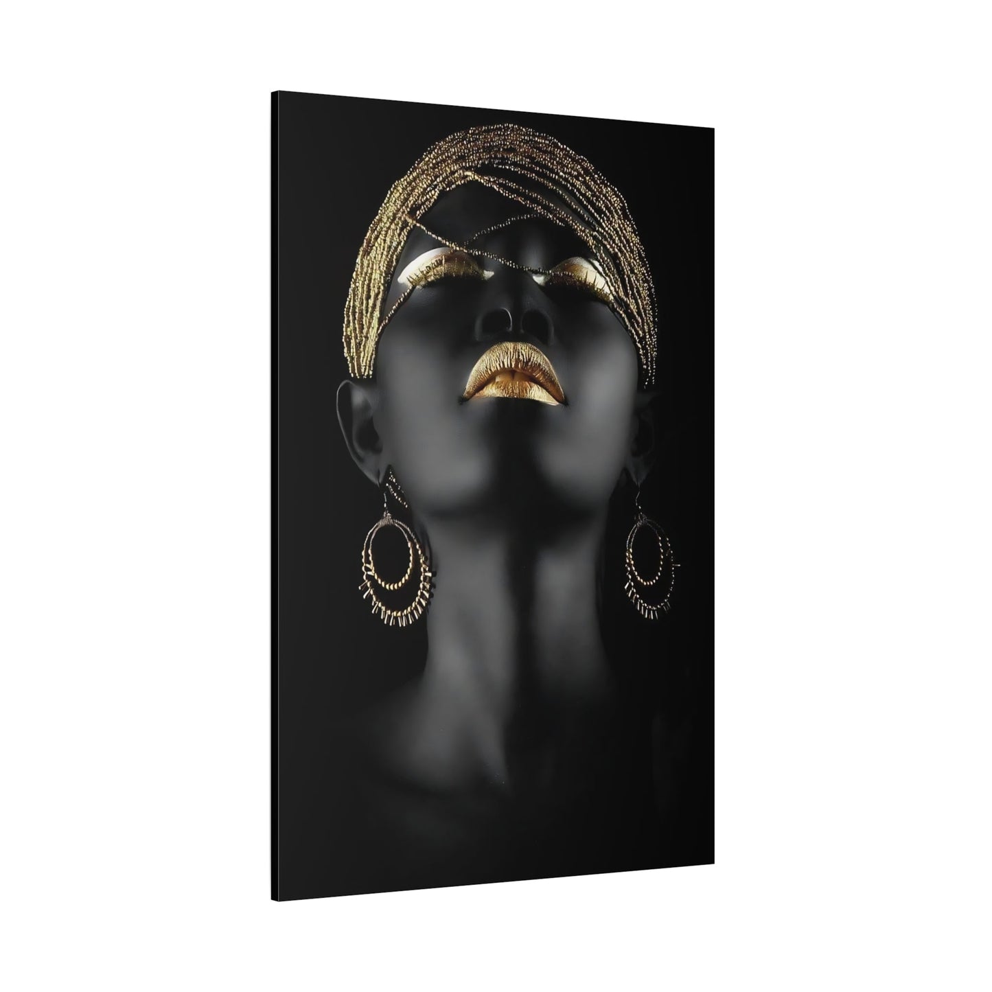 African Woman Gold Canvas Print - Black Golden Lip Wall Art - YesArtYes