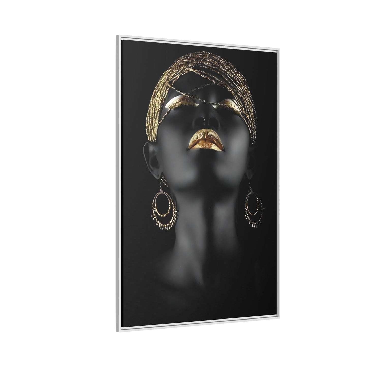 African Woman Large Gold Canvas Print - Golden Lip Wall Art - YesArtYes