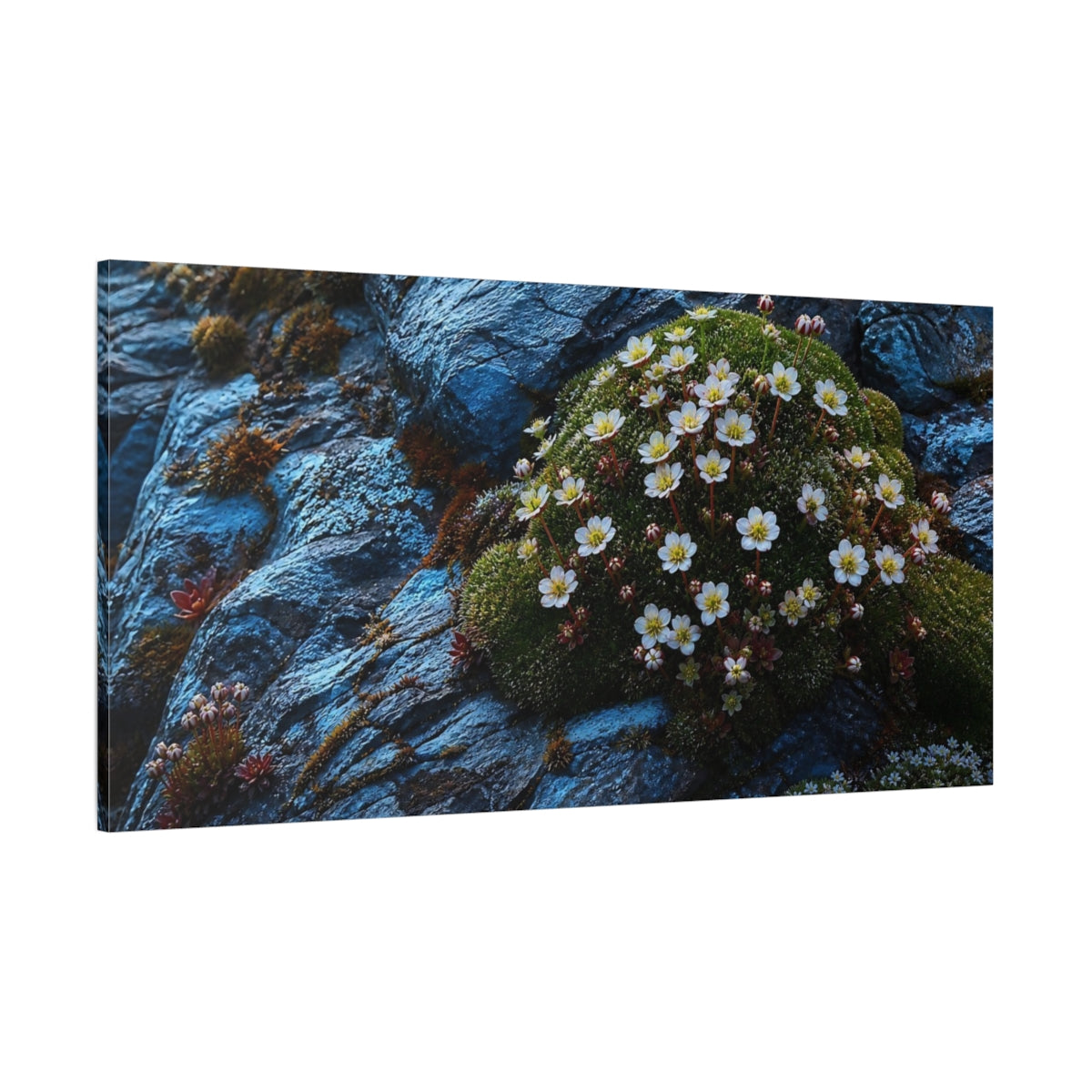 Side Mockup 2. Alpine Flowers Nature shown as canvas print