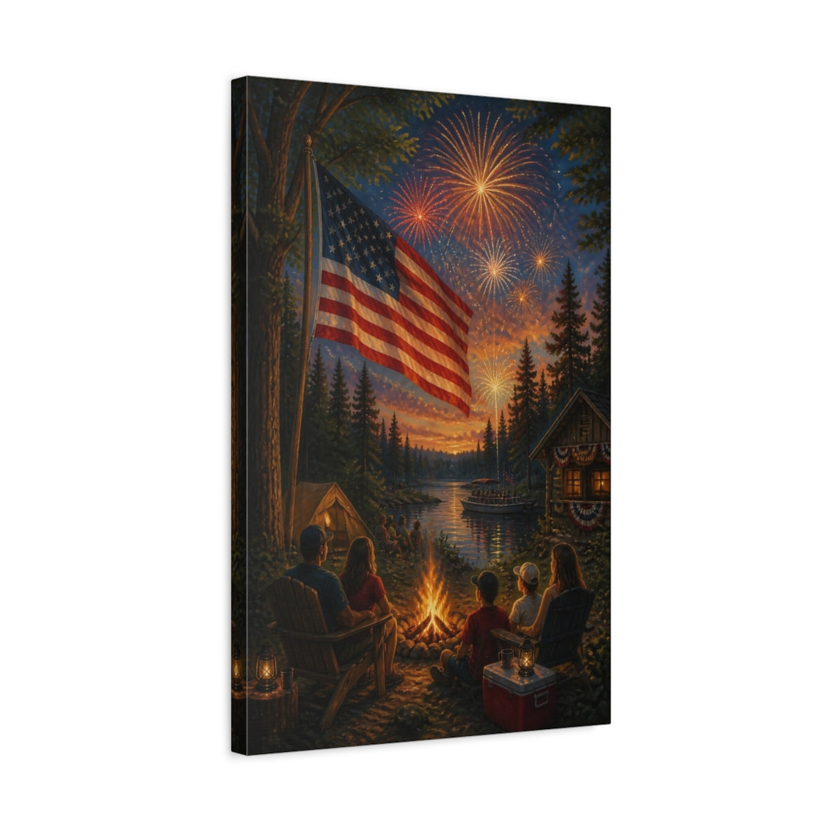 Side Mockup 3. American Flag By Campfire shown as canvas print
