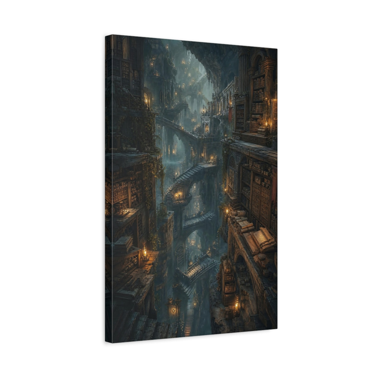 Side Mockup 3. Ancient Underground Library shown as canvas print
