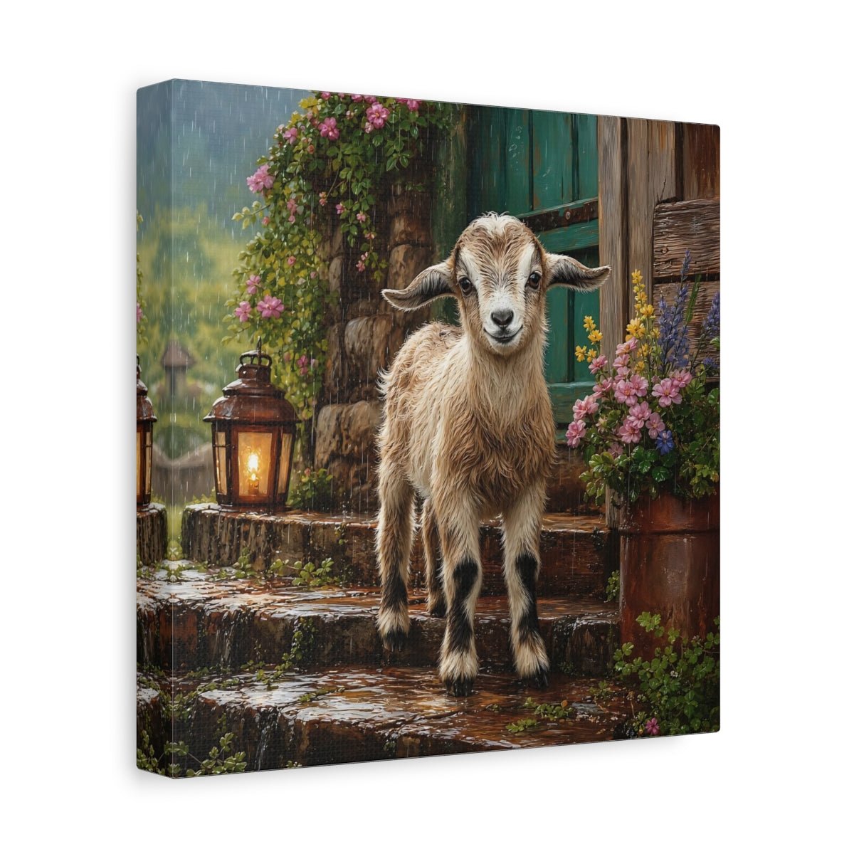 Animals Baby Goat Rustic Canvas Print Wall Art – Realistic Living Room, Above Console Table - YesArtYes