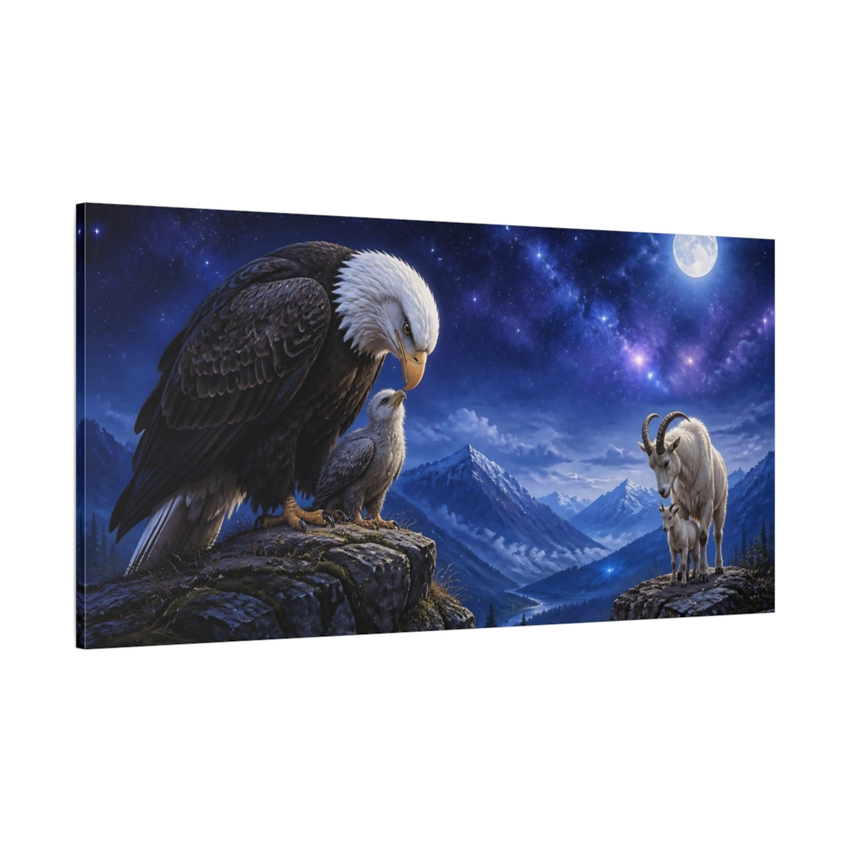 Side Mockup 2. Animals Bald Eagle And Mountain Goat shown as canvas print