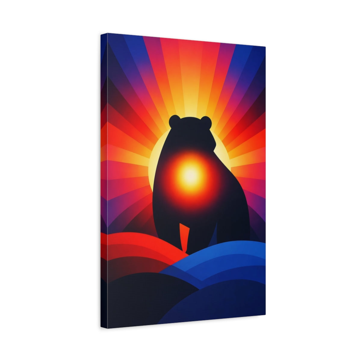 Side Mockup 3. Animals Bear Colorful Bear shown as stretched canvas wall art