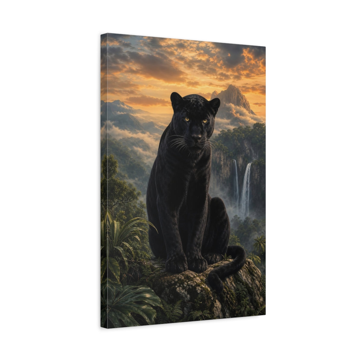 Side Mockup 3. Animals Black Panther Black Panther Jungle shown as stretched canvas wall art