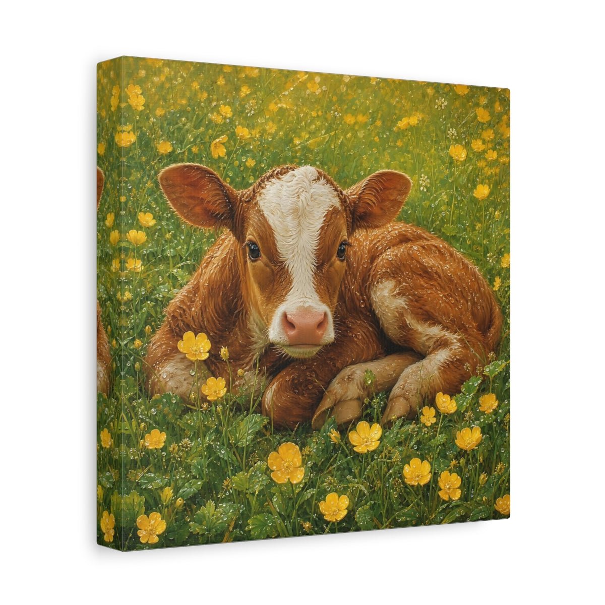 Animals Calf Brown Canvas Print – Nursery, Gallery Wall, Green - YesArtYes