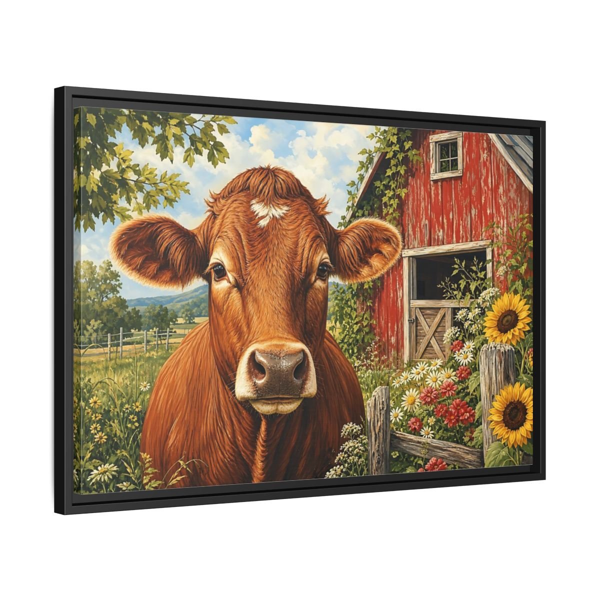Animals Cow Brown Farm Framed Canvas Wall Art Print – realistic Living Room, Above Sofa - YesArtYes