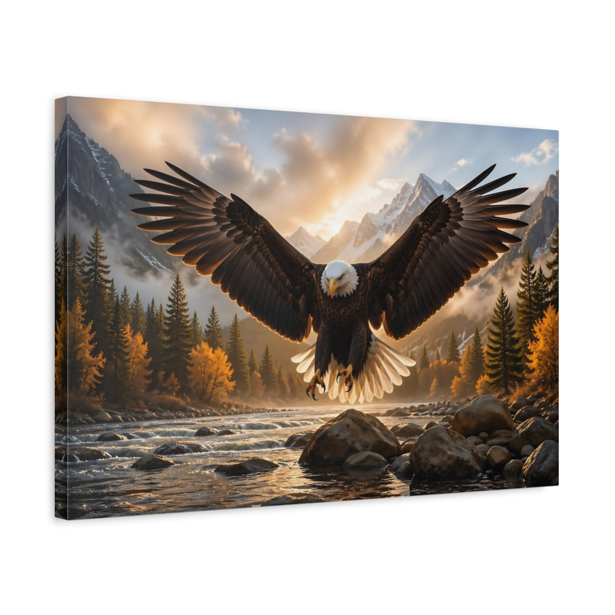 Side Mockup 3. Animals Eagle Eagle Mountain shown as stretched canvas wall art