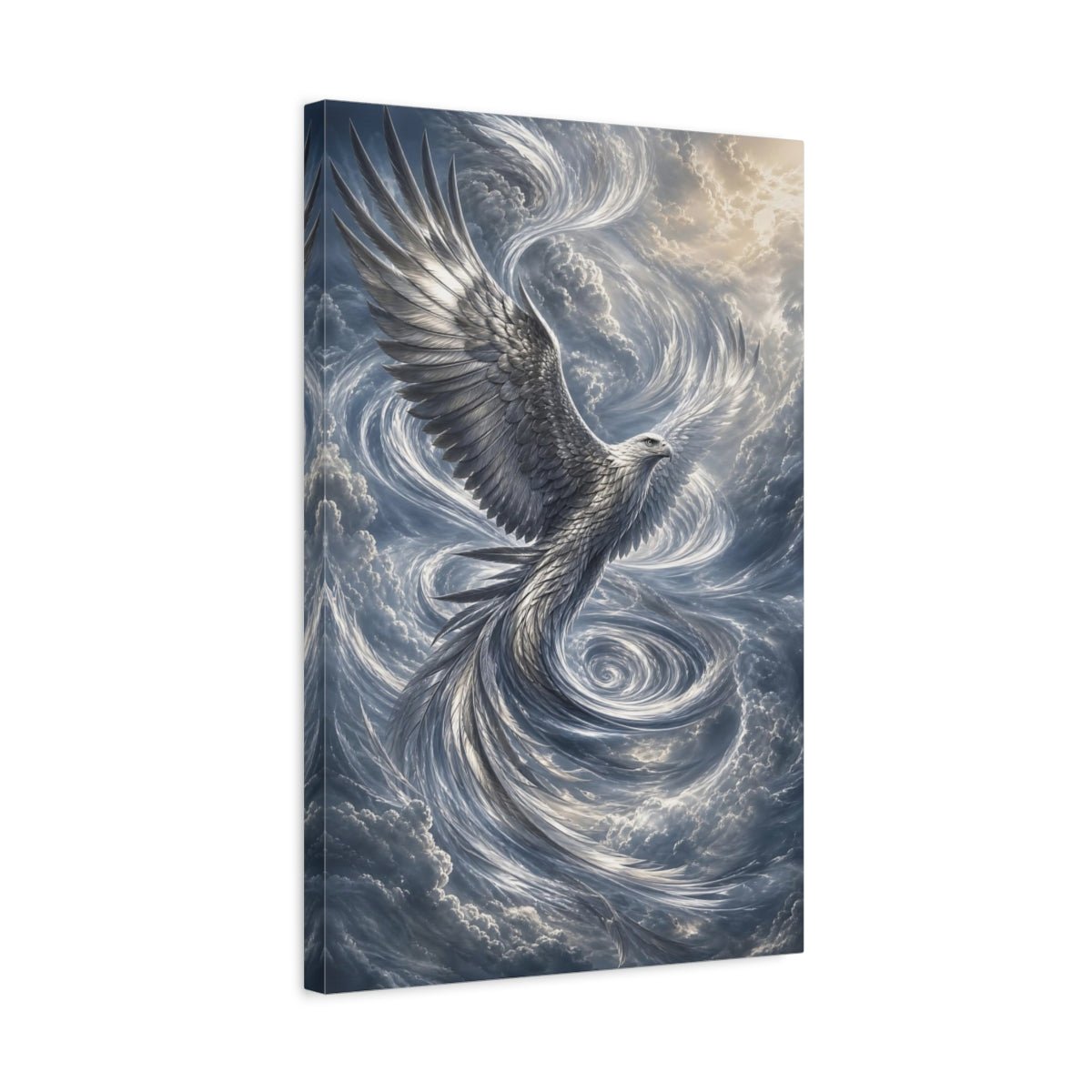 Animals Eagle Silver Canvas Wall Art Print – Fantasy Living Room, Above Couch - YesArtYes