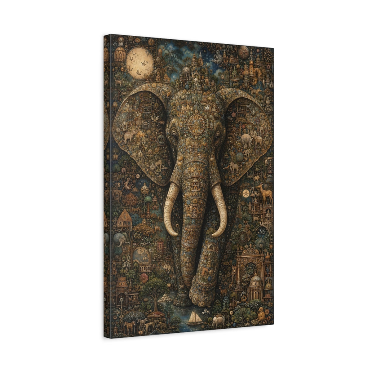 Side Mockup 3. Animals Elephant Gold And Teal shown as stretched canvas wall art