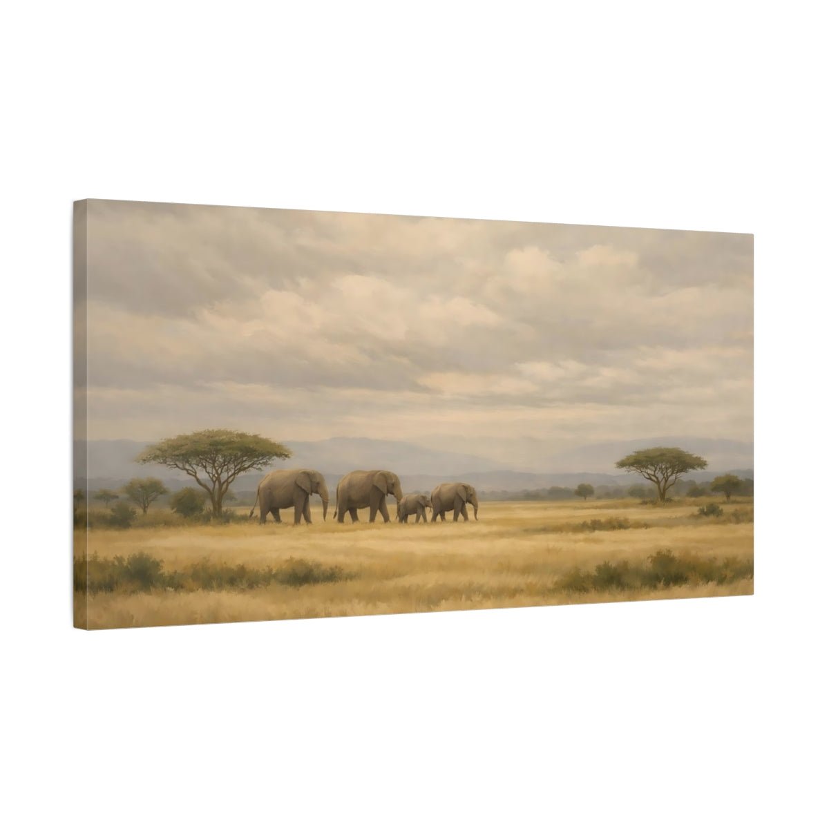 Animals Elephant Herd Brown And Grey - Canvas Wall Art Print - YesArtYes