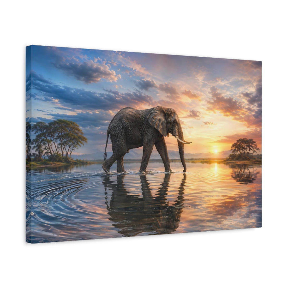 Side Mockup 3. Animals Elephant Elephant Sunset shown as stretched canvas wall art