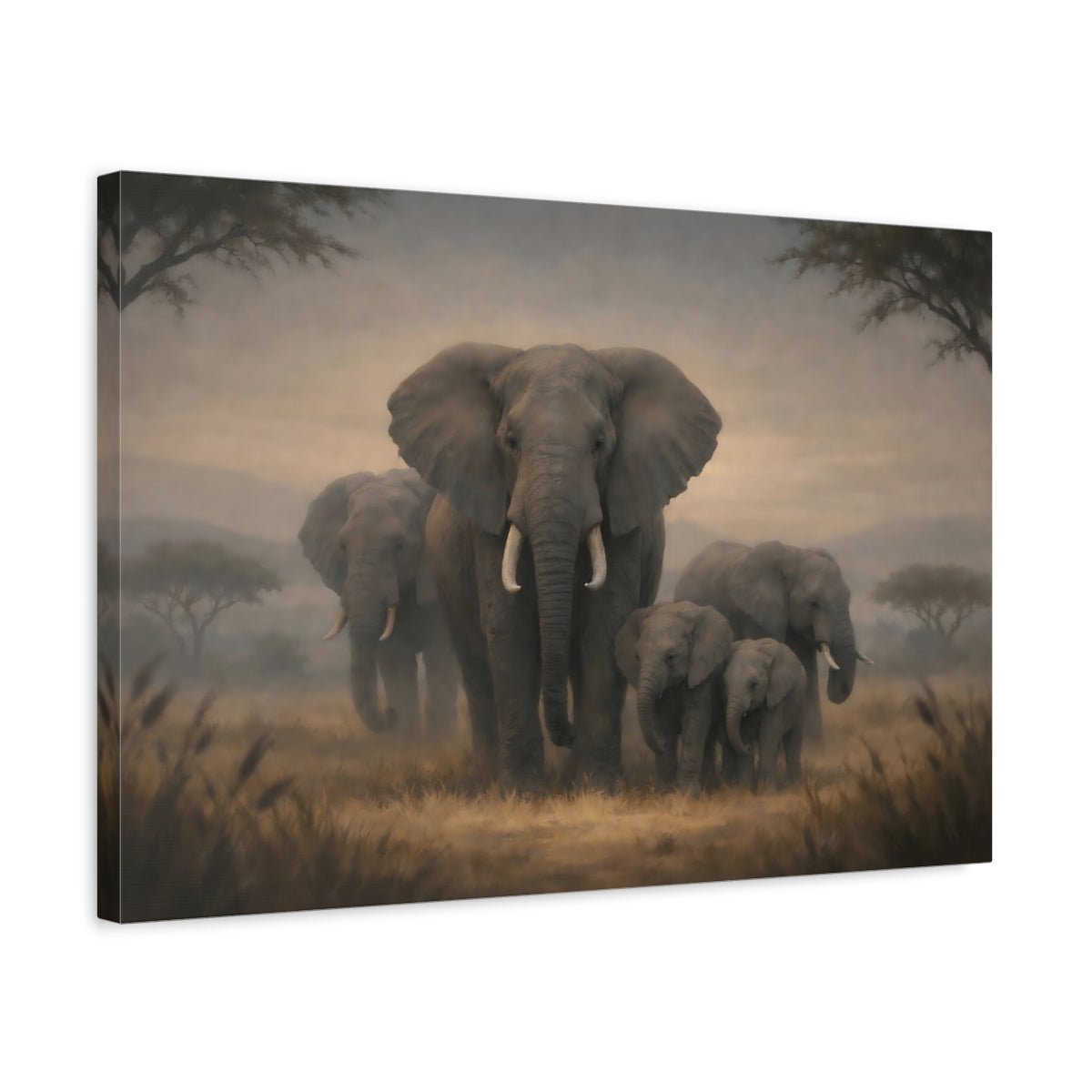 Animals Elephants Grey And Brown - Canvas Wall Art Print - YesArtYes