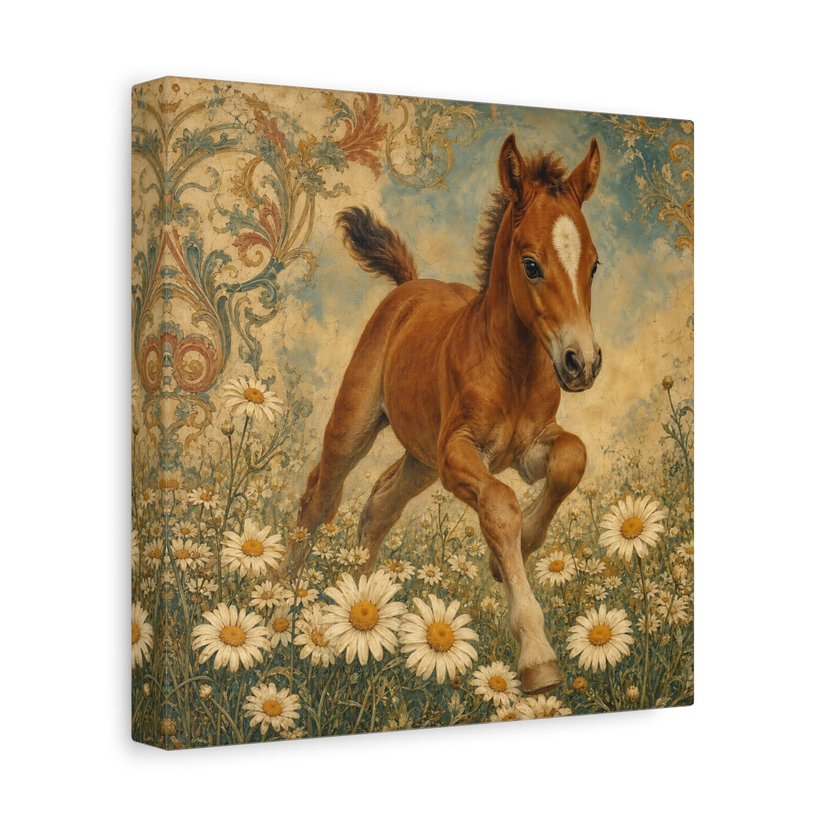 Side Mockup 9. Animals Foal Vintage Foal shown as canvas print