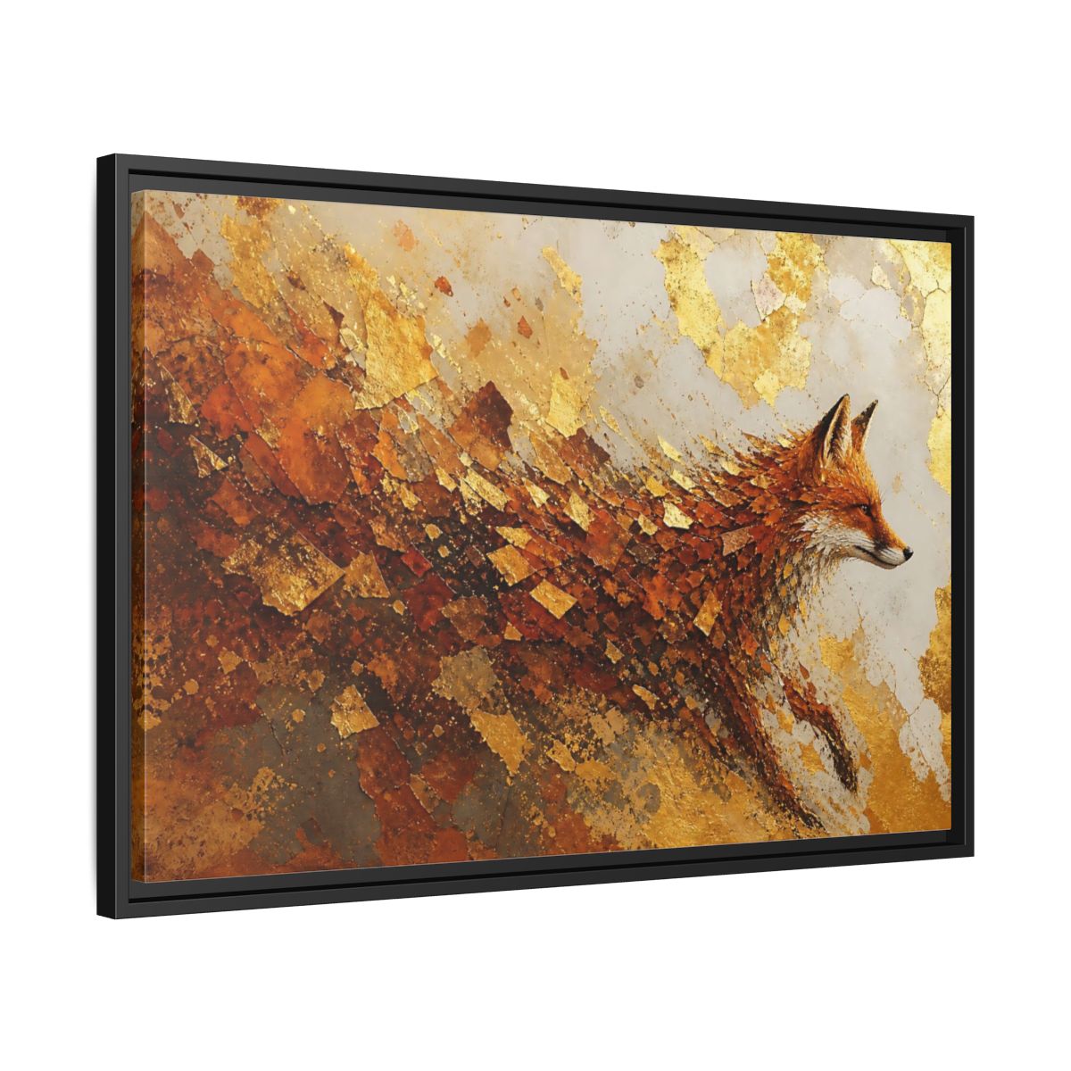 Side Mockup 14. Animals Fox Gold And Orange shown as framed canvas print