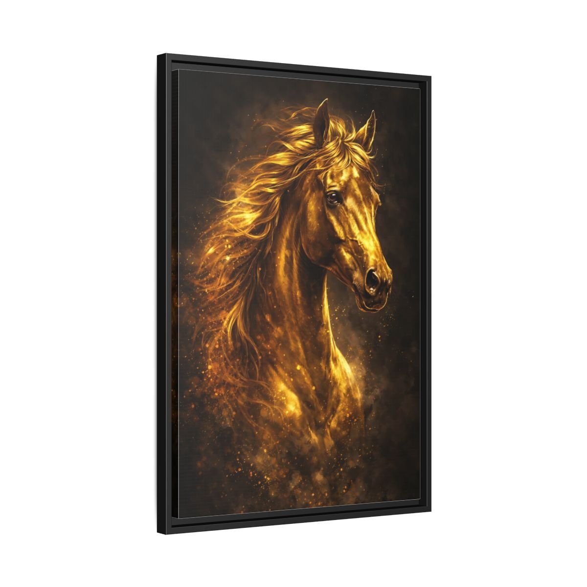 Animals Golden Horse - Framed Canvas Wall Art Print - YesArtYes