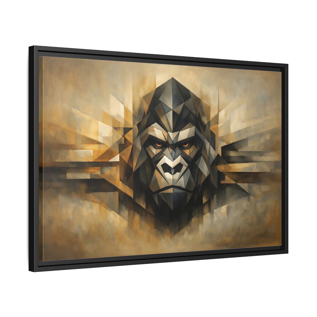 Side Mockup 14. Animals Gorilla Brown And Gold Gorilla shown as stretched canvas wall art