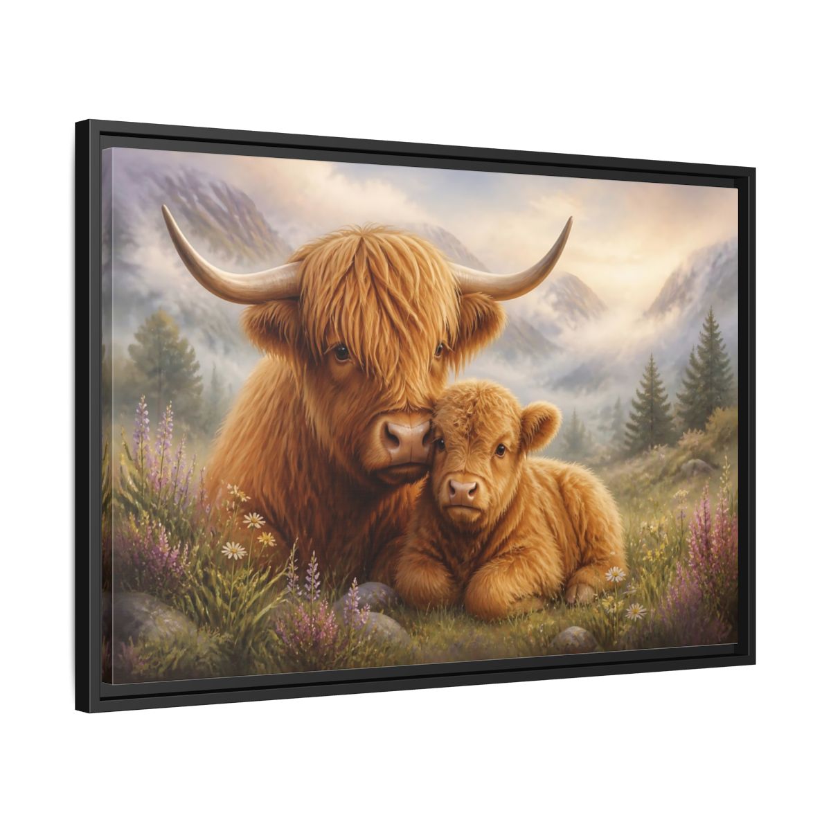 Side Mockup 14. Animals Highland Cows Highland Cow Brown shown as stretched canvas wall art