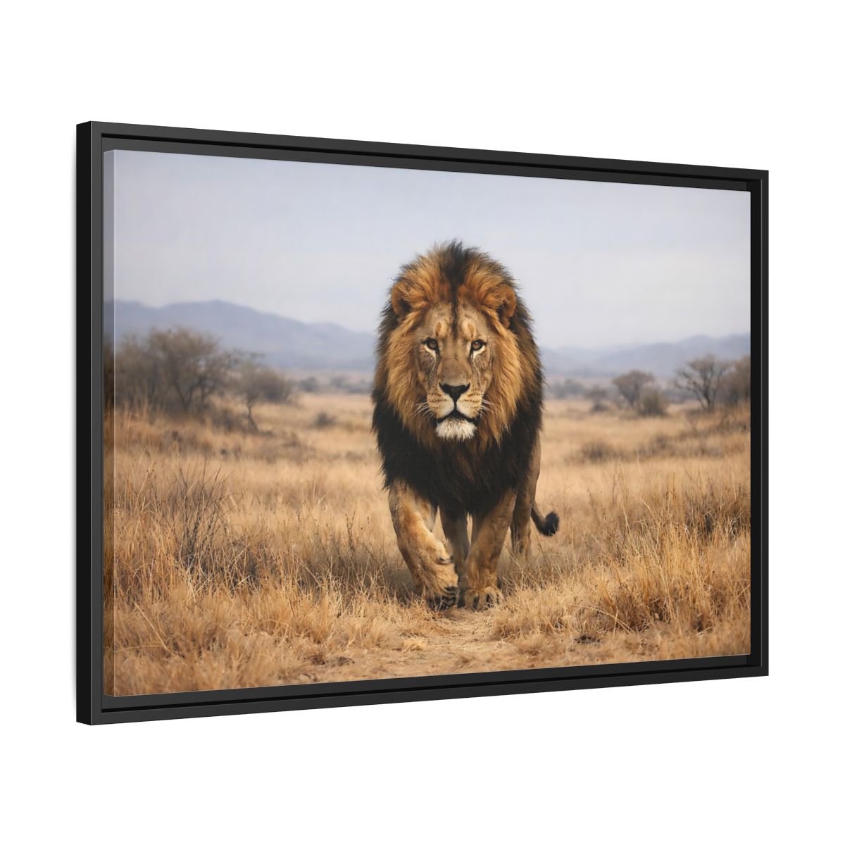 Side Mockup 14. Animals Lion Brown And Black shown as stretched canvas wall art