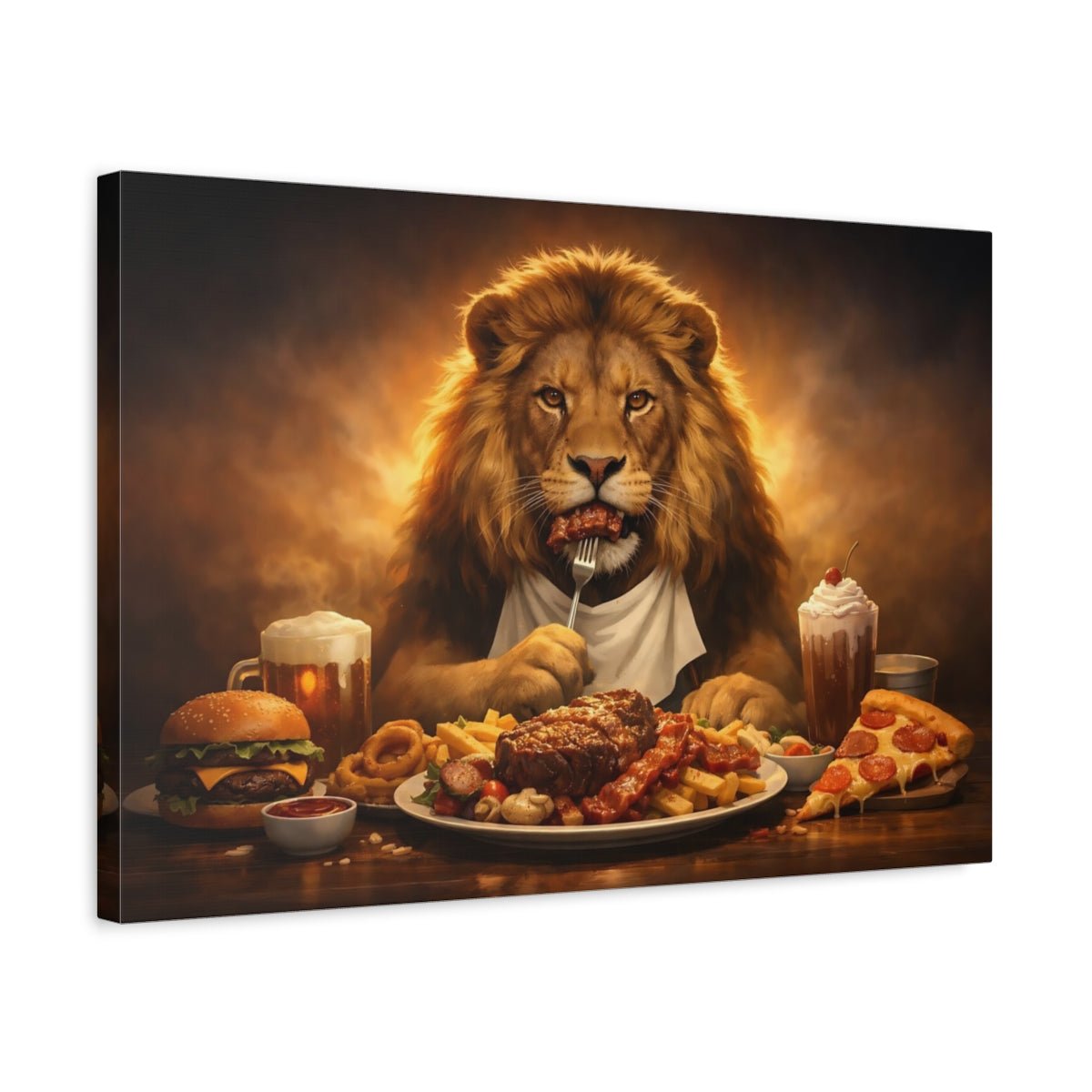 Animals Lion Golden Feast - Canvas Wall Art Print - YesArtYes