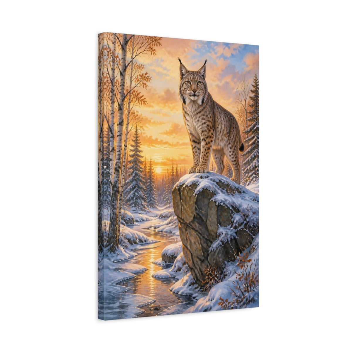 Side Mockup 3. Animals Lynx At Golden Sunset shown as canvas print