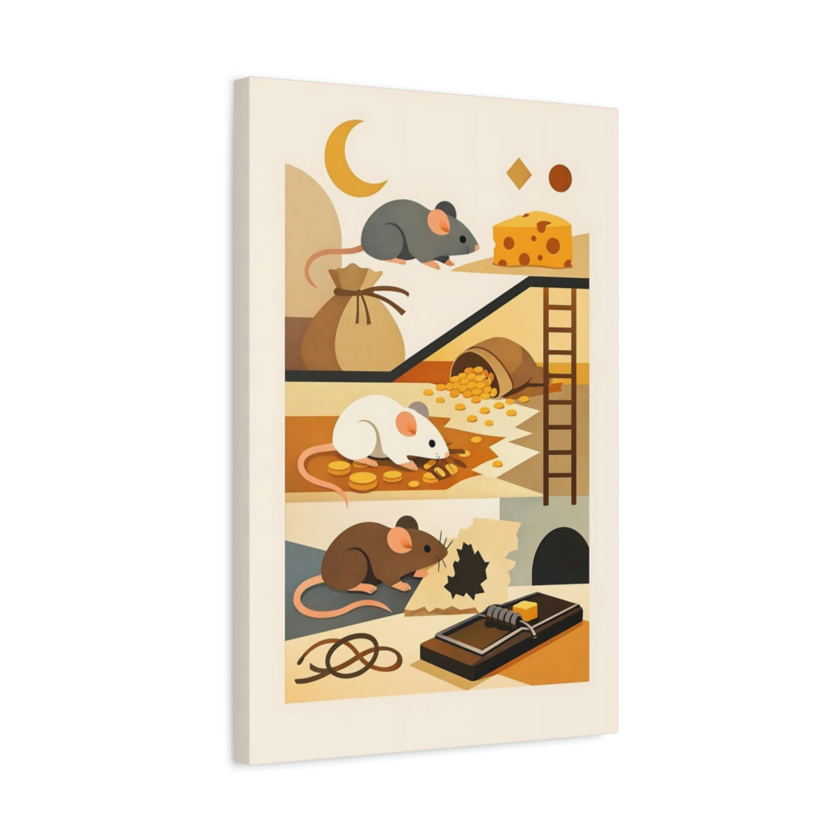Side Mockup 3. Animals Mice Mice And Cheese shown as stretched canvas wall art