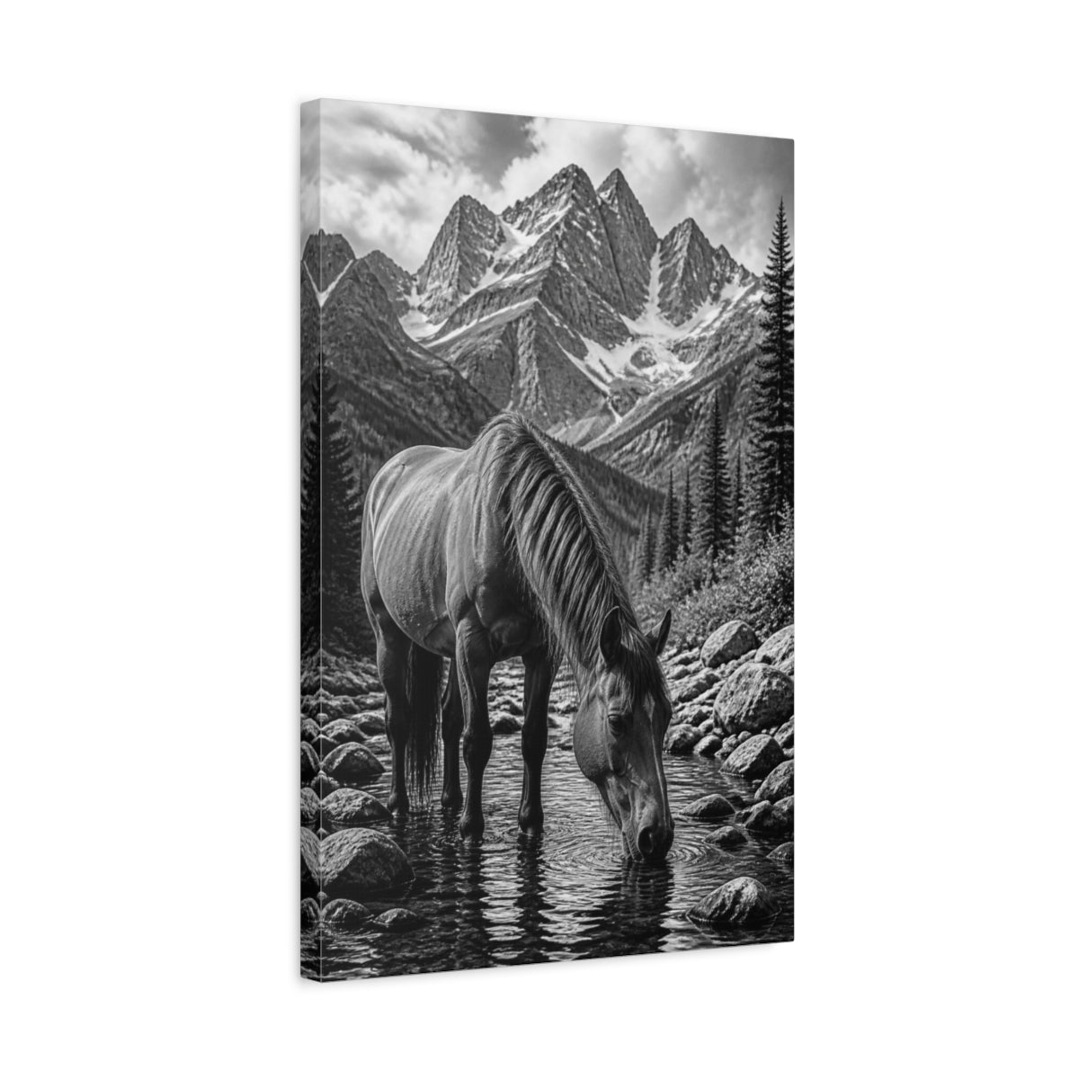 Side Mockup 3. Animals Mountain Horse Drinking shown as canvas print