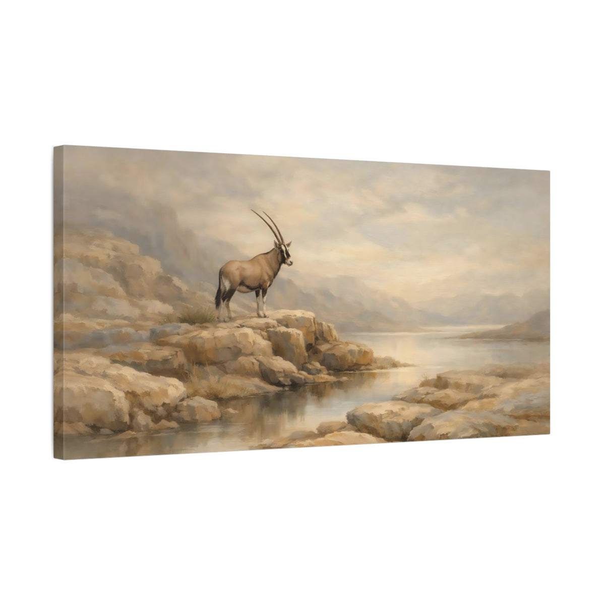 Side Mockup 2. Animals Oryx Oryx Landscape shown as stretched canvas wall art