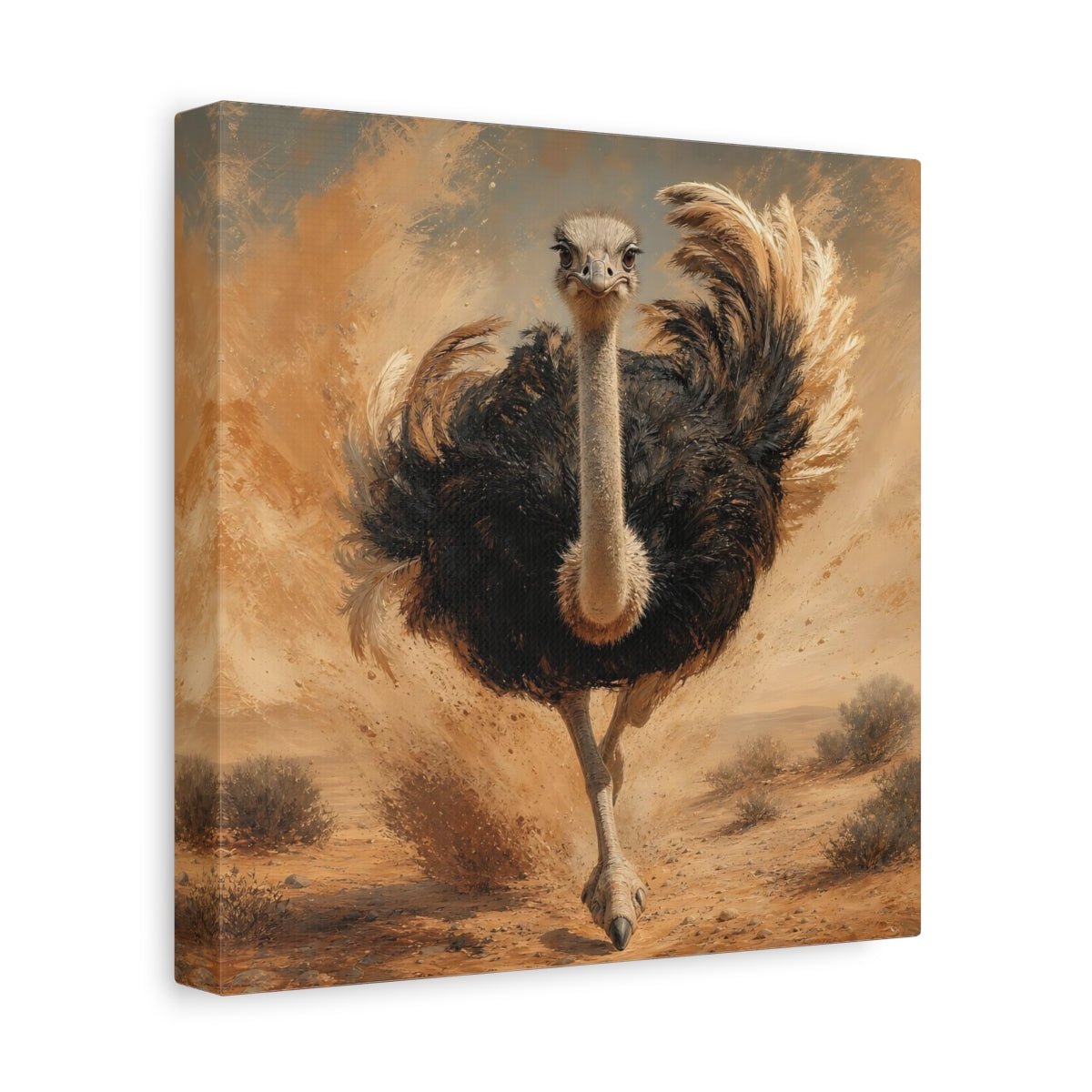 Animals Ostrich Brown And Beige Canvas Print Wall Art – Living Room Decor, Above Sofa - YesArtYes