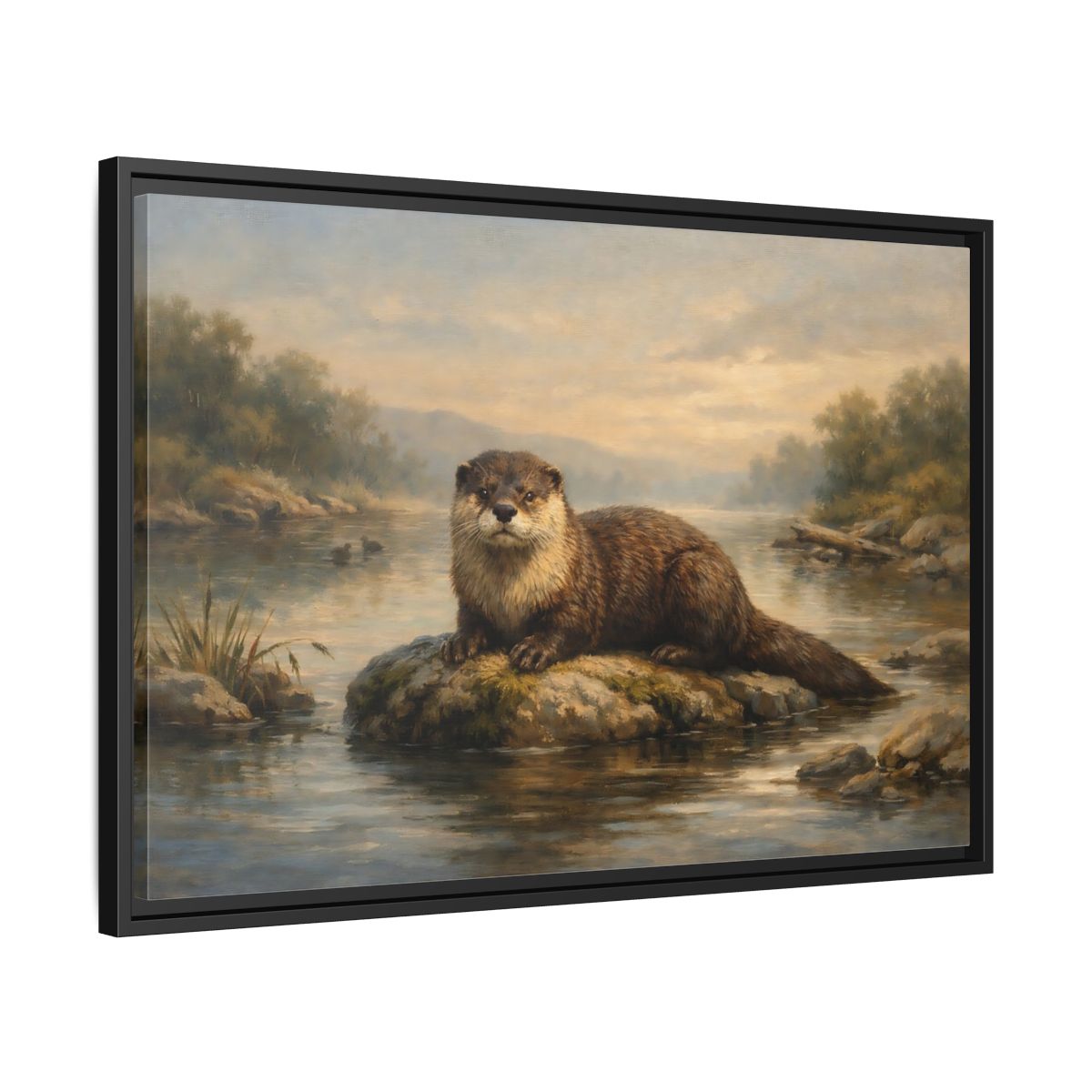 Side Mockup 14. Animals Otter Brown And Green shown as stretched canvas wall art