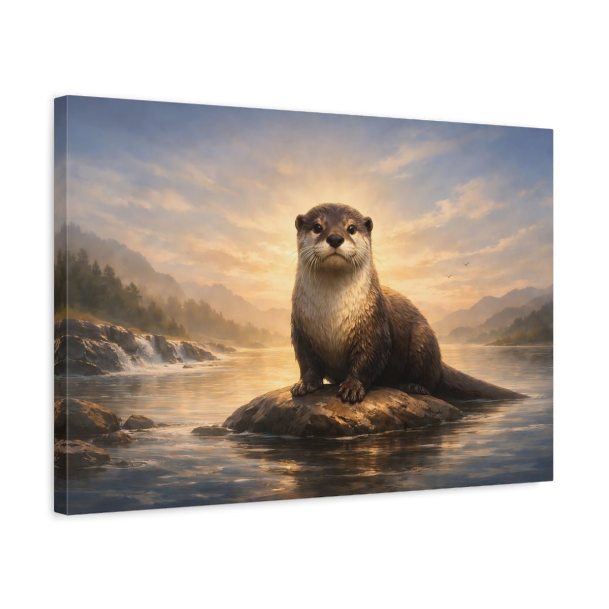 Animals Otter River Sunset - Canvas Wall Art Print - YesArtYes