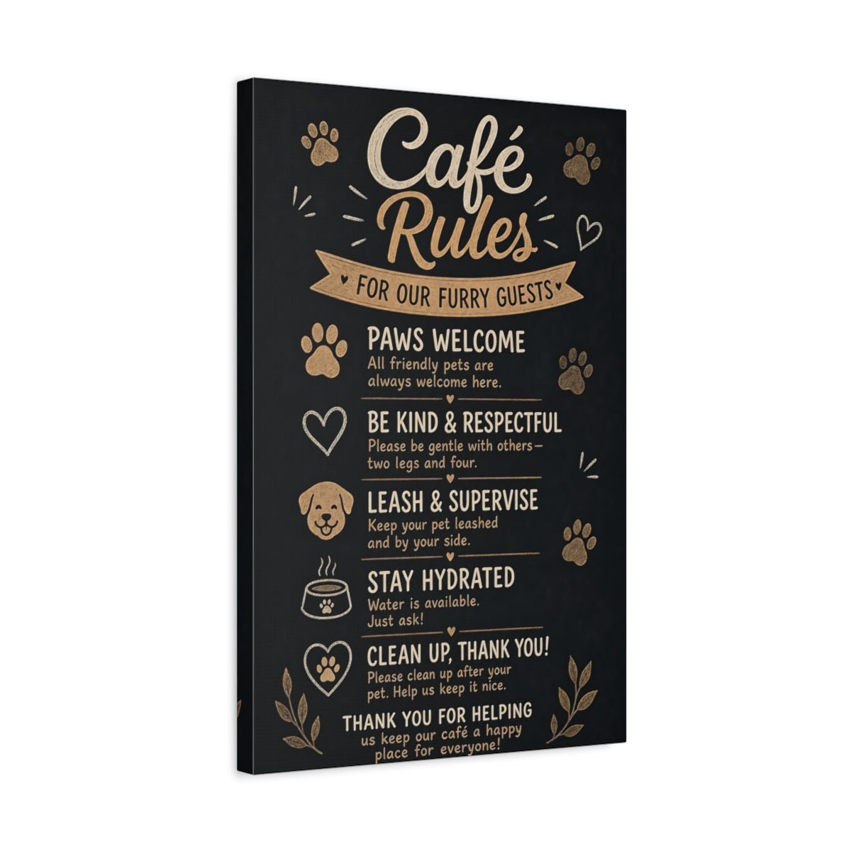 Animals Pet Rules Black And Gold Canvas Wall Art Print – Rustic Kitchen, Dining Area - YesArtYes
