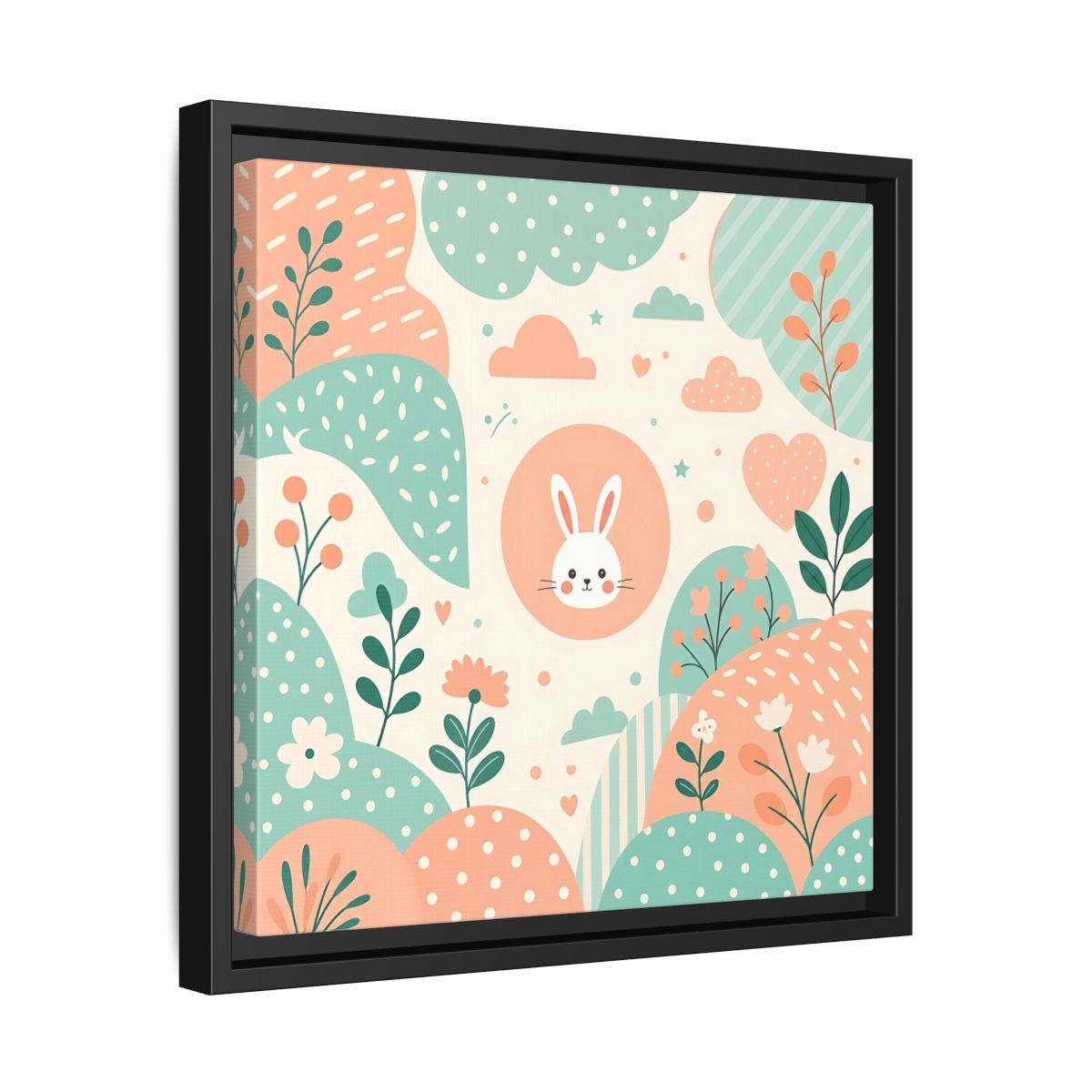 Side Mockup 32. Animals Rabbit Pastel Rabbit shown as framed canvas print