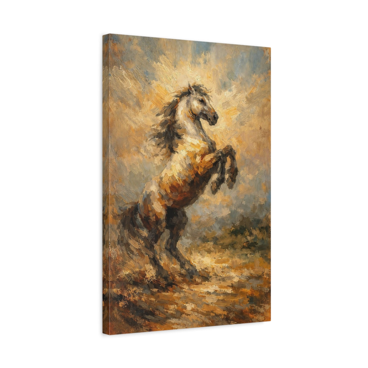 Side Mockup 3. Animals Rearing Horse Brown Rearing Horse shown as stretched canvas wall art