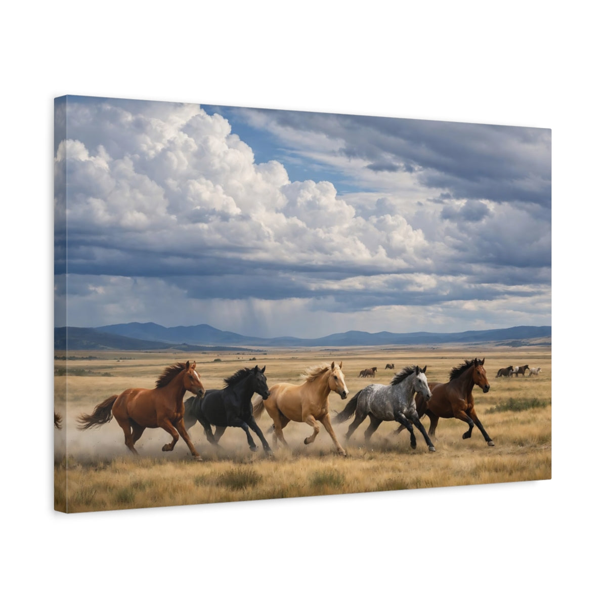 Side Mockup 3. Animals Running Horses Running Horses shown as stretched canvas wall art