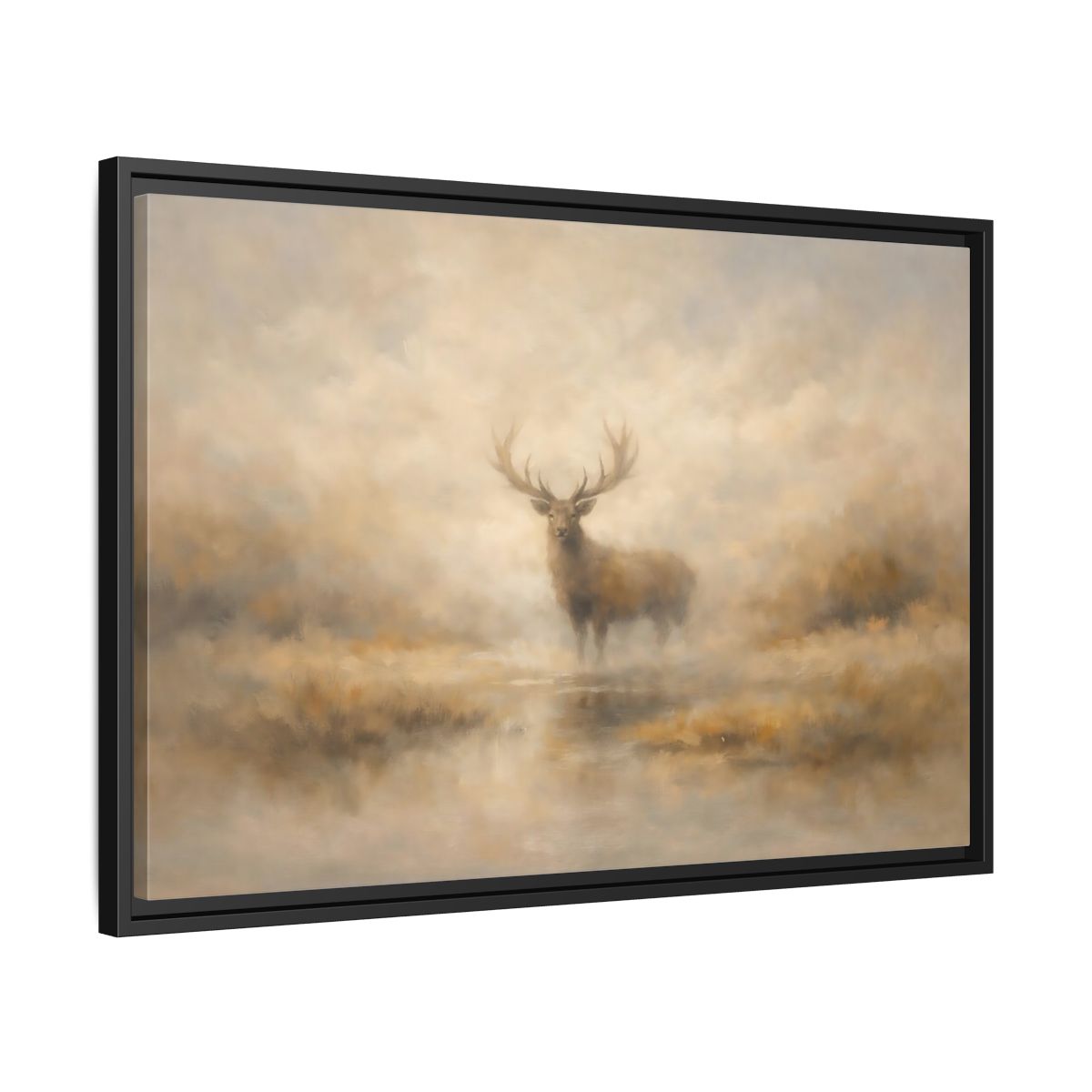 Side Mockup 14. Animals Stag Misty Stag shown as stretched canvas wall art