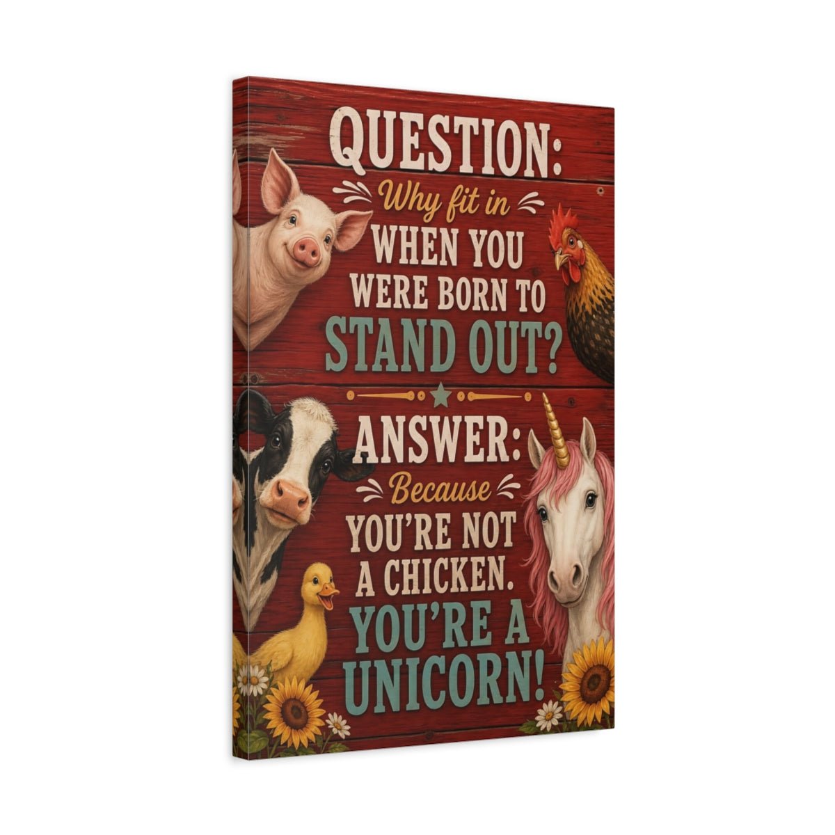 Animals Unicorn Funny Quote Canvas Print – Kids Room, Above Crib, Red - YesArtYes