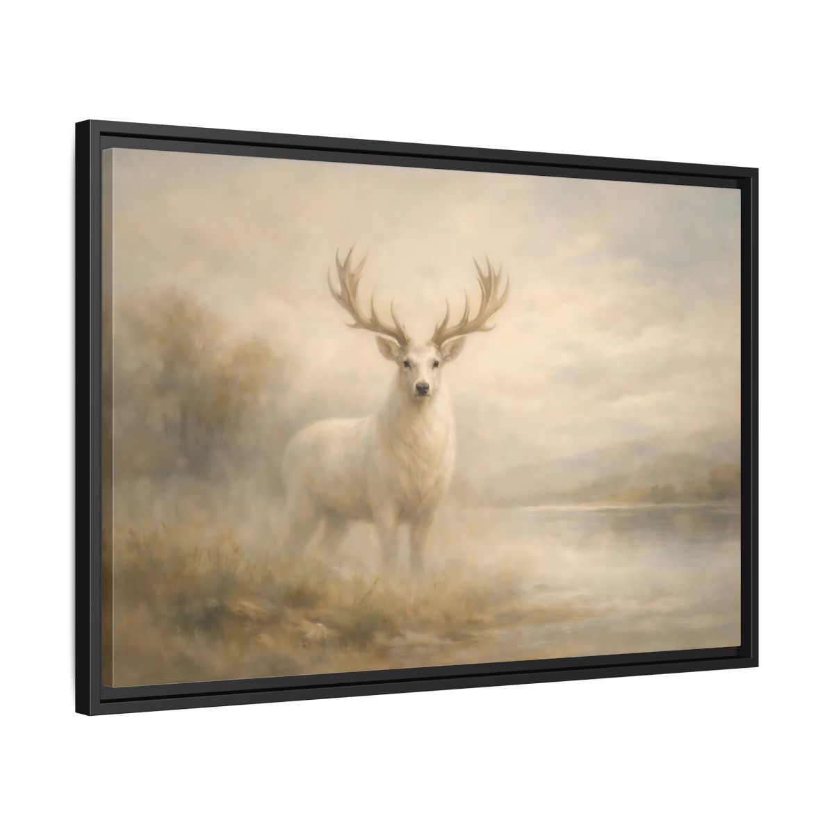 Side Mockup 14. Animals White Stag Pale Gold shown as stretched canvas wall art
