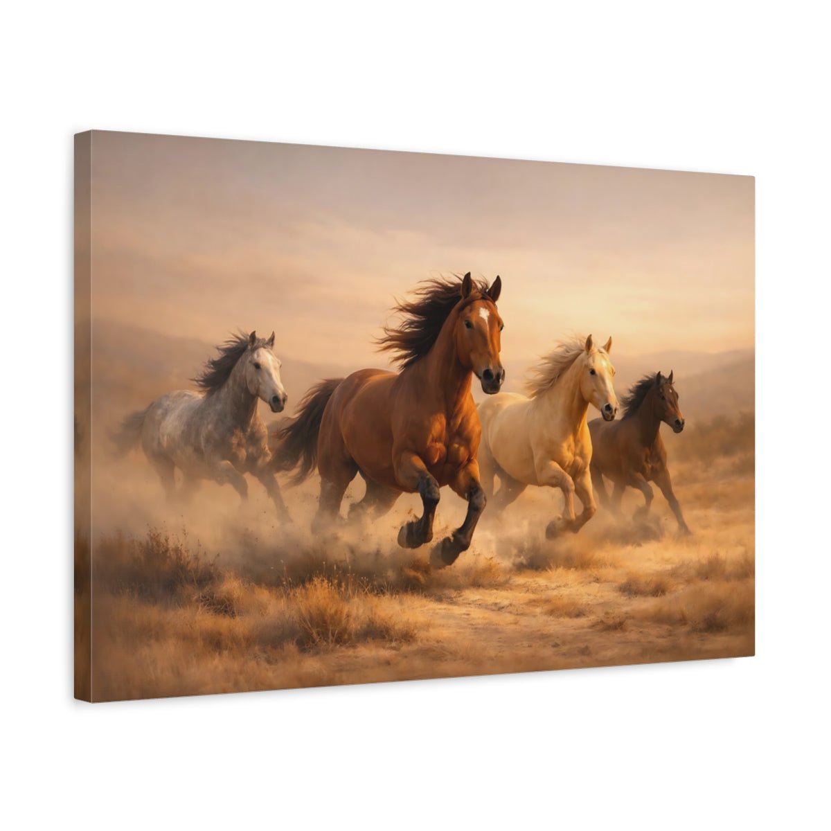 Animals Wild Horses Brown And Gold - Canvas Wall Art Print - YesArtYes