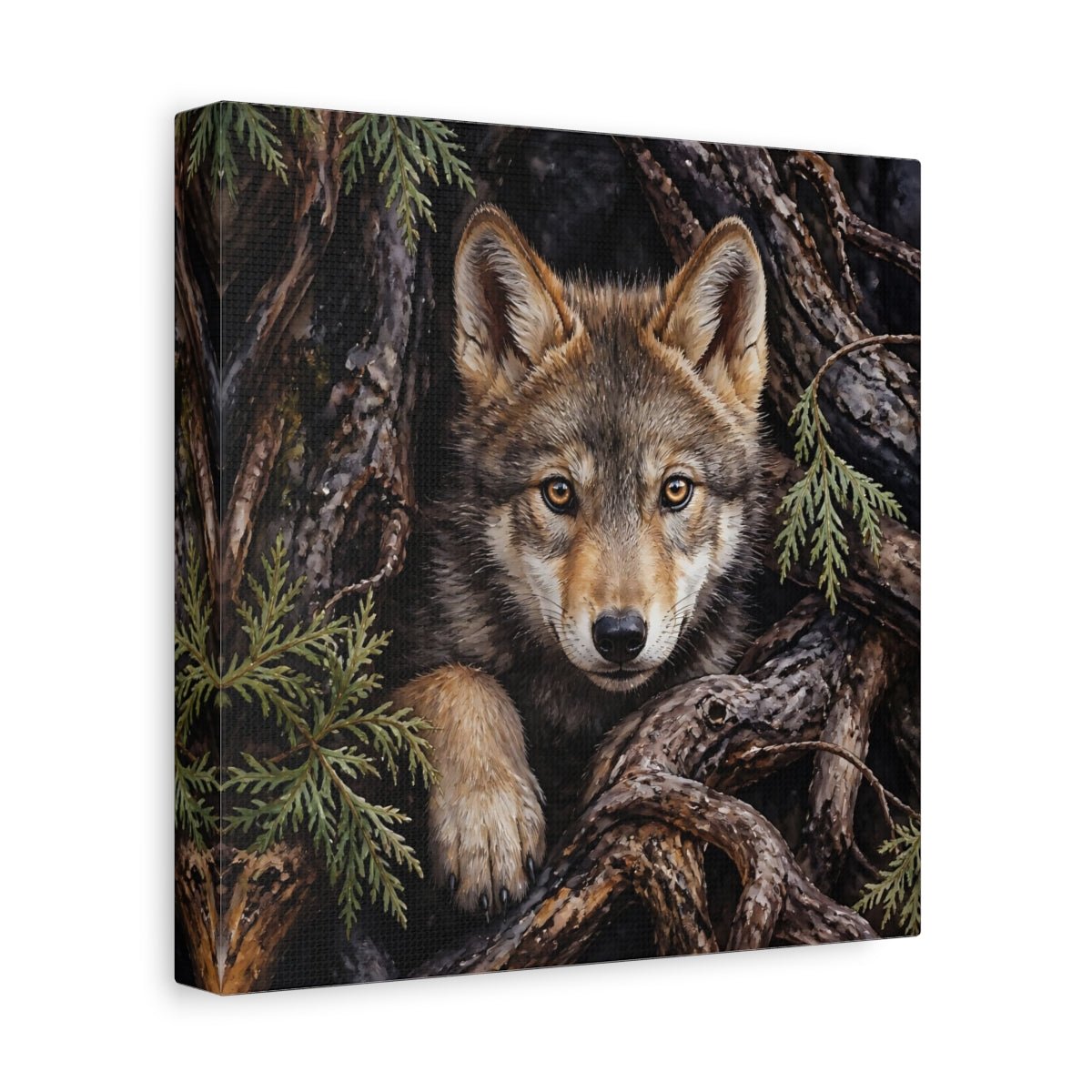 Animals Wolf Brown Canvas Print Wall Art – Realistic Living Room, Above Console Table - YesArtYes