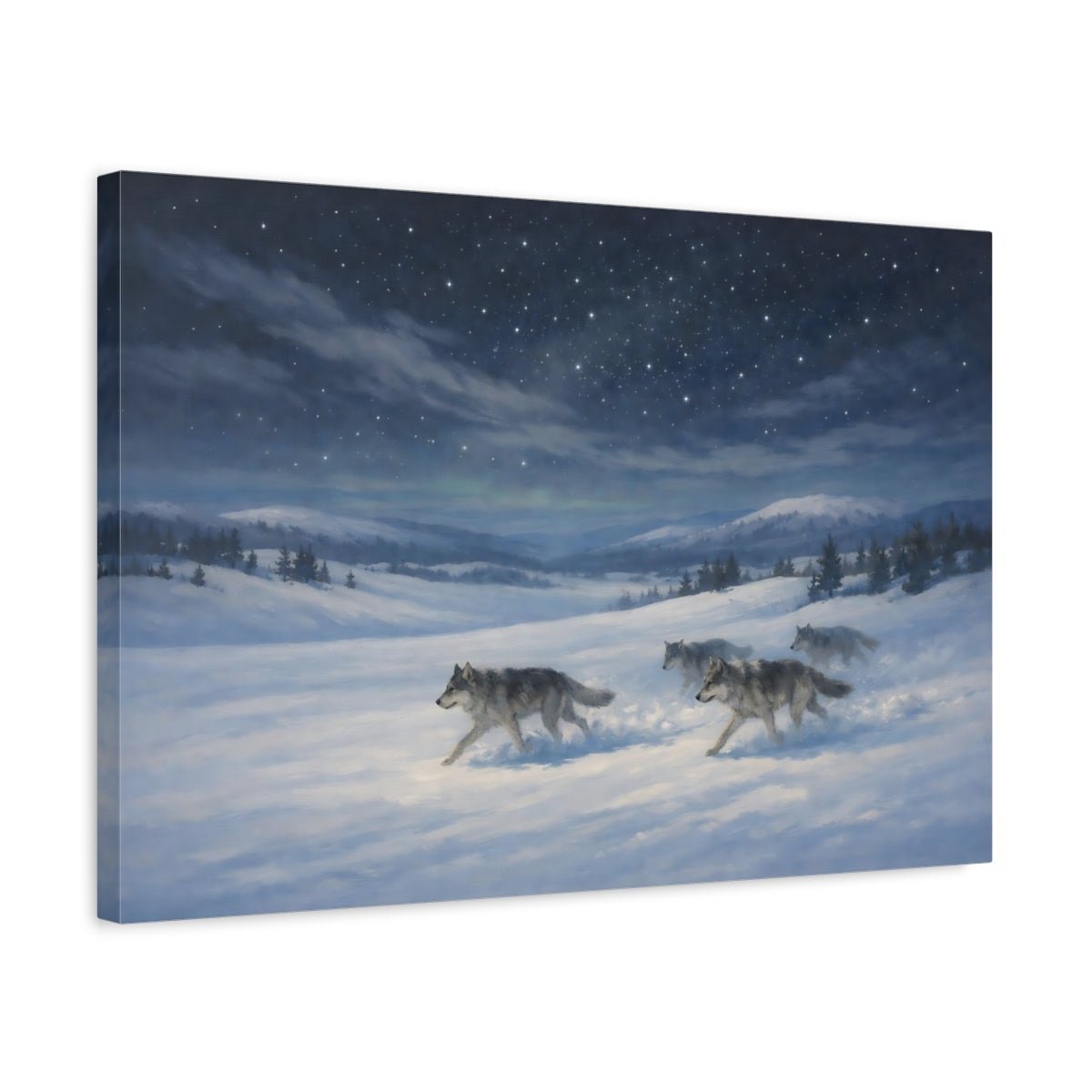 Animals Wolves Blue And White - Canvas Wall Art Print - YesArtYes