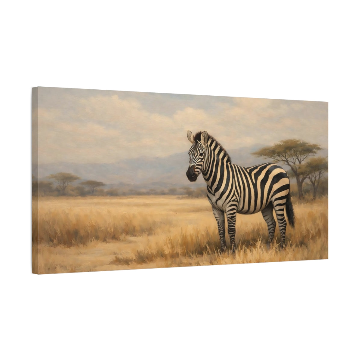 Side Mockup 2. Animals Zebra Zebra Savanna shown as stretched canvas wall art
