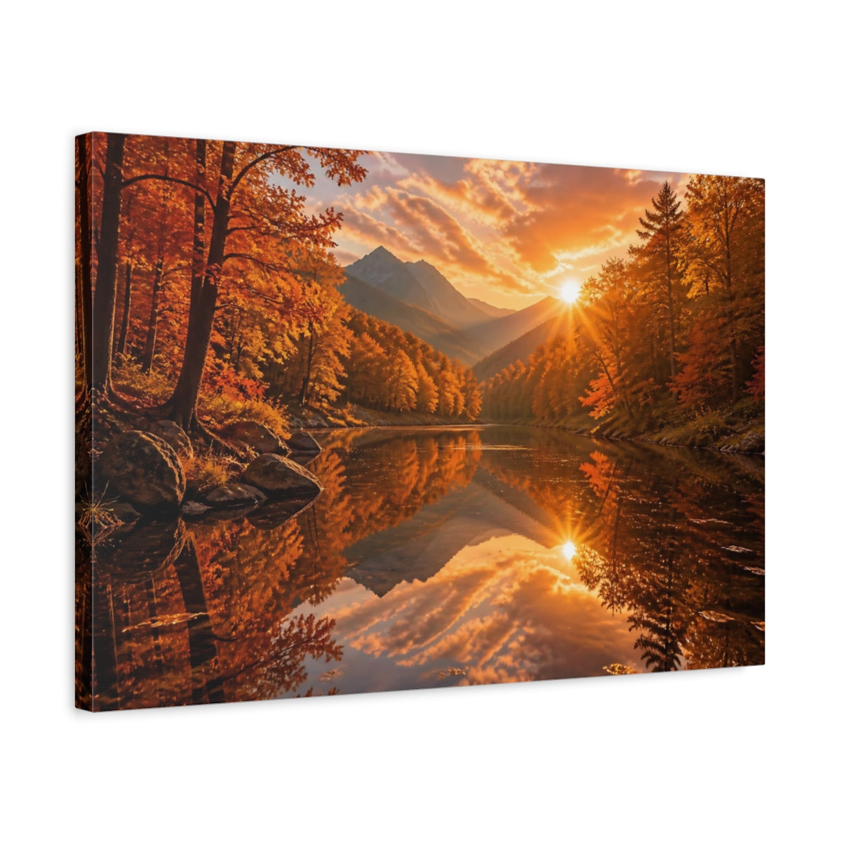 Side Mockup 3. Autumn Mountain Landscape shown as canvas print