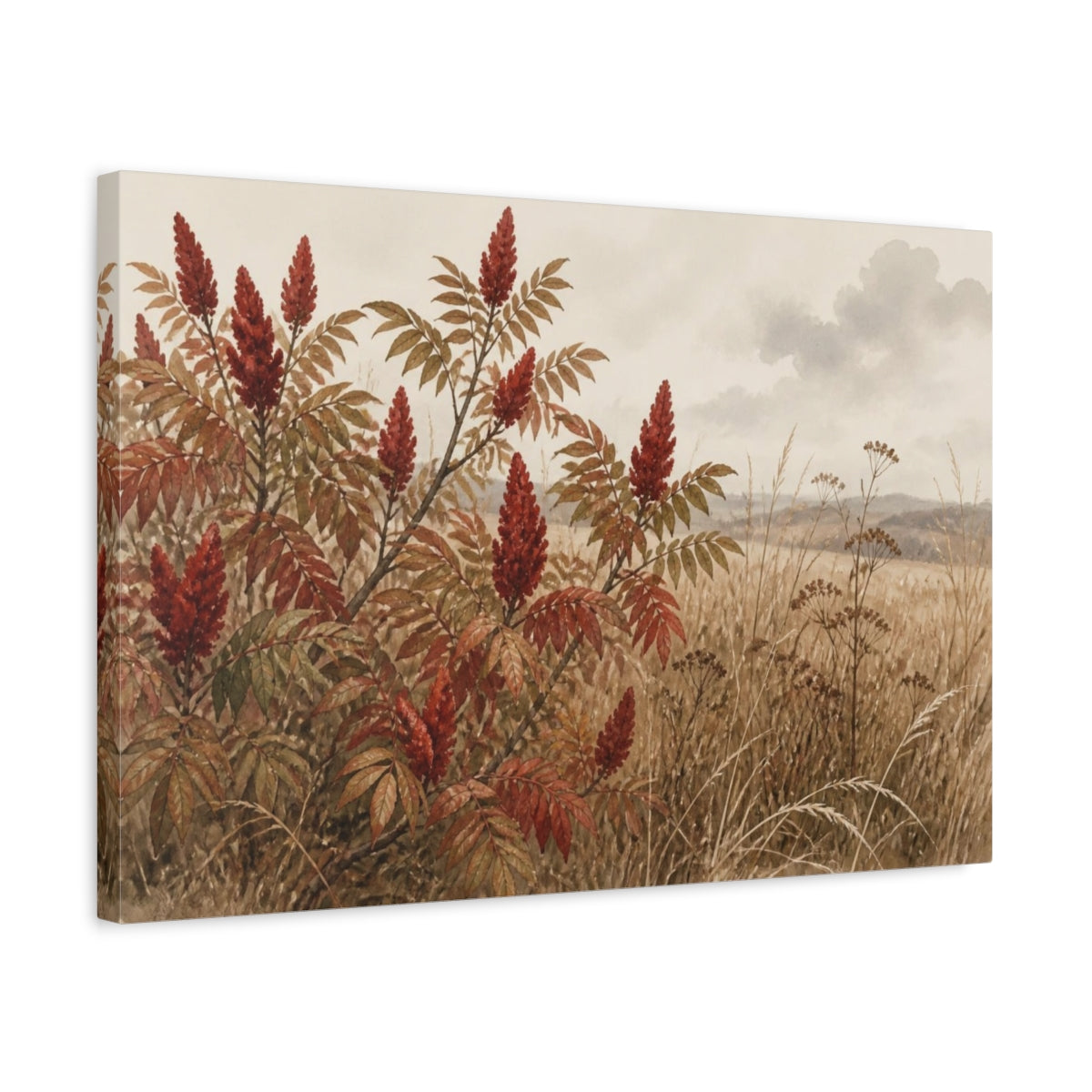Side Mockup 3. Autumn Sumac In Meadow shown as canvas print