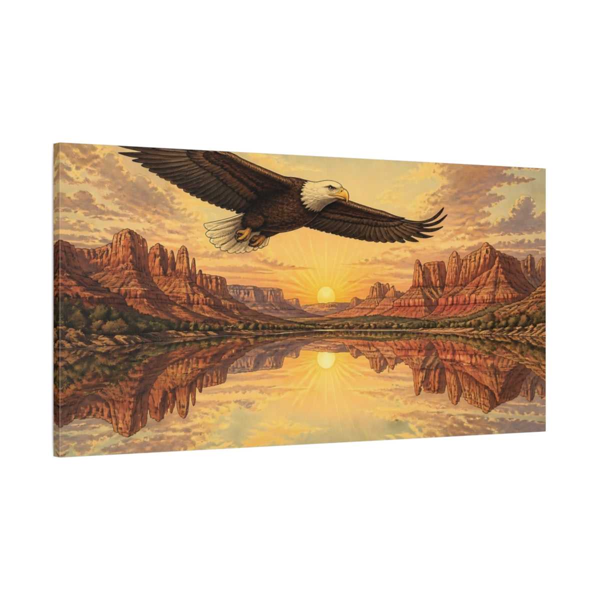 Side Mockup 2. Bald Eagle Animals Sunrise shown as canvas print