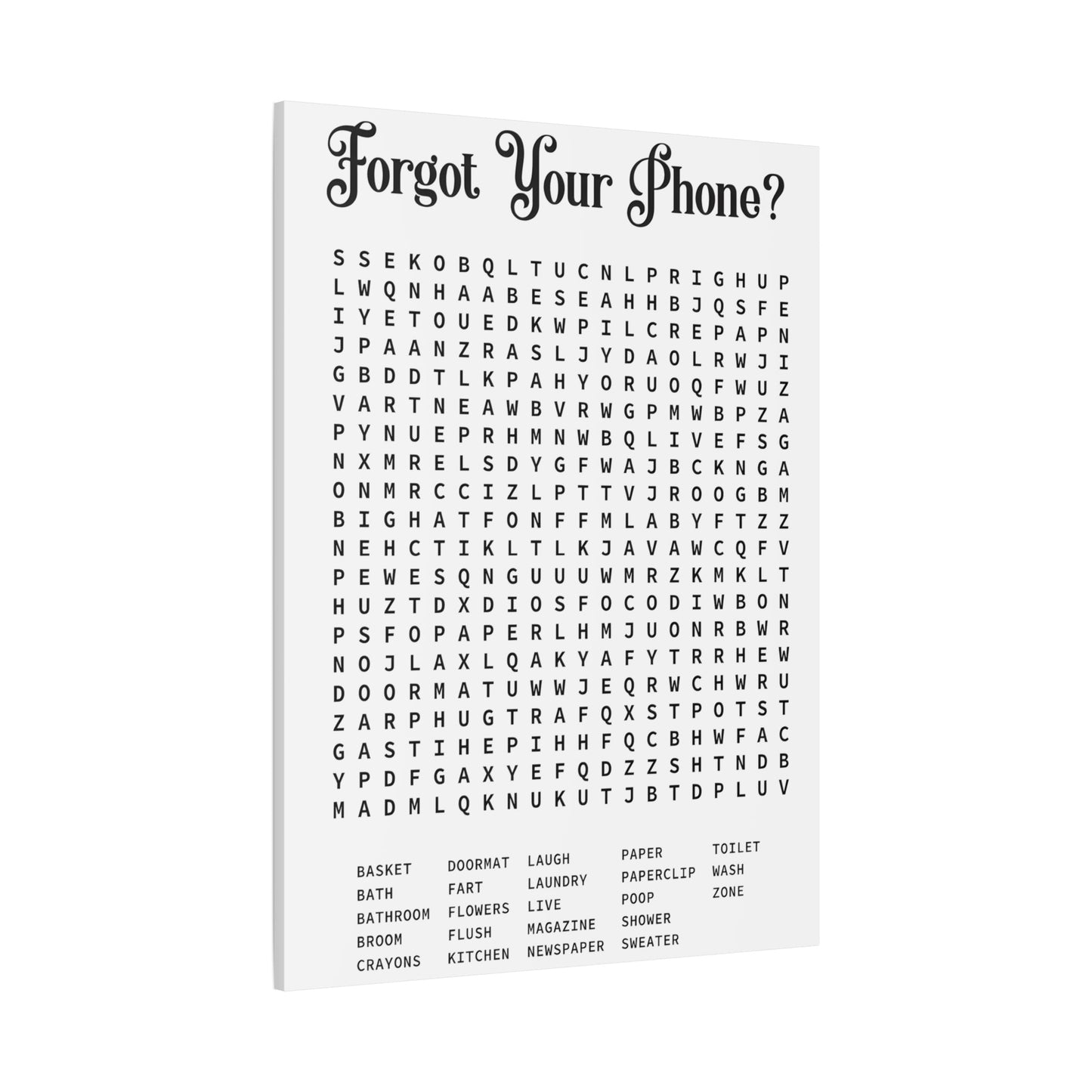 Bathroom Word Search Canvas Print - Rustic Funny Wall Art - YesArtYes